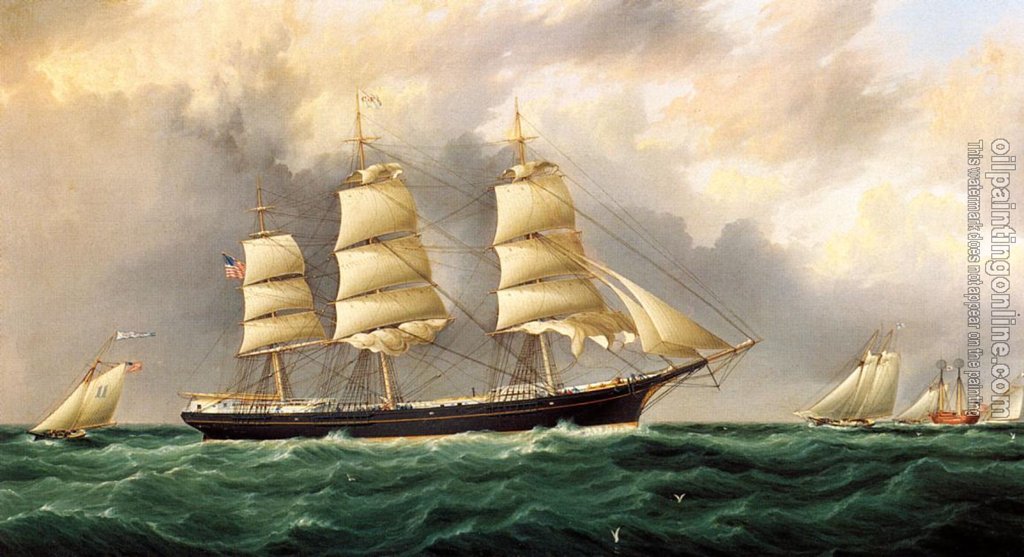 James E Buttersworth - A Ship's Portrait near Sandy Hook